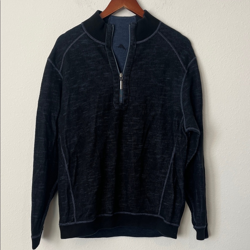 TOMMY BAHAMA Black & Blue Reversible Quarter-Zip Sweater